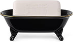 6.5" Ceramic Mini Decorative Clawfoot Bathtub Bar Soap Dish, Kitchen Sponge Holder and Shower Tray for Bathroom, 1 Pack (Black Gold Rim)