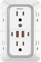 JcBlaon Outlet Extender Surge Protector - 6 Outlet Splitter with 4 USB Ports (2 USB C), Multiple Plug Expander Wall Charger, 3 Sided Multi Plug Wall Adapter Power Strip for Home Office Kitchen Travel