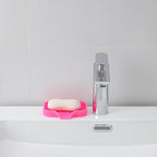 MicoYang Silicone Bathroom Soap Dishes with Drain Spout-Bathroom and Kitchen Sink Organizer,Sponge Holder,Dish Soap Tray,Perfect for Dispenser,Scrubber,Bottle,Cup on Sink or Counter-Rose 4.9"×3.2"