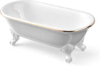 6.5" Ceramic Mini Decorative Clawfoot Bathtub Bar Soap Dish, Kitchen Sponge Holder and Shower Tray for Bathroom, 1 Pack (White Gold Rim)