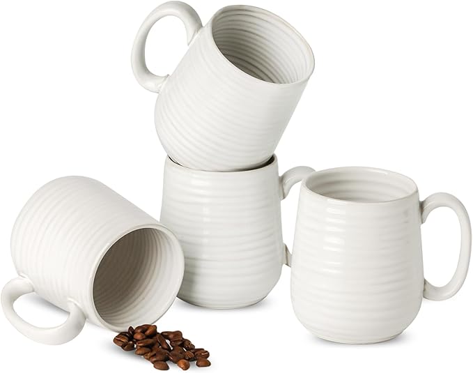 MEKY Coffee Mugs, 15 OZ Ceramic Coffee Cups Set of 4, Latte Mug with Handle for Latte Milk Cappuccino Cocoa Mocha Tea For Dad and Mom as Gifts, Dishwasher Microwave Safe, Arctic White