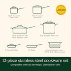 Cuisinart 12-Piece PureClad™ Triple-Ply Stainless Steel Cookware Set, PCT-12
