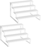 Spice Rack, Wooden Display Riser Stand, Set of 2, Perfume Organizer, Vanity Display Stand, Tiered Countertop Organizers, Space Saving, for Kitchen Spices, Syrup, Coffee Mugs, White SR04L2WW