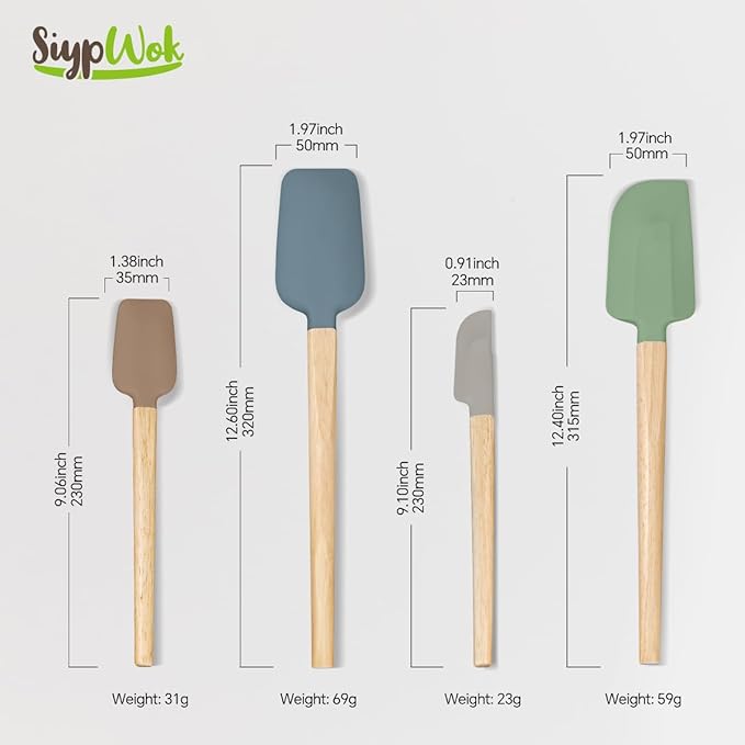 Silicone Spatula Set, Food Grade Rubber Spatula-4 Piece Nonstick Rubber Spatulas, Spoonula, Jar Scraper for Cooking, Baking, Mixing, Frosting - Heat Resistant Up to 600°F (4 Pcs Spatula Black)