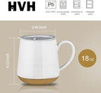 HVH Ceramic Coffee Mug With Lid, 17oz Set of 4, Large Handle Cups for Tea and More, Farmhouse Style (White)