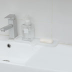MicoYang Silicone Bathroom Soap Dishes with Drain Spout-Bathroom and Kitchen Sink Organizer,Sponge Holder,Dish Soap Tray,Perfect for Dispenser,Scrubber,Bottle,Cup on Sink or Counter-Translucent 12"×4"