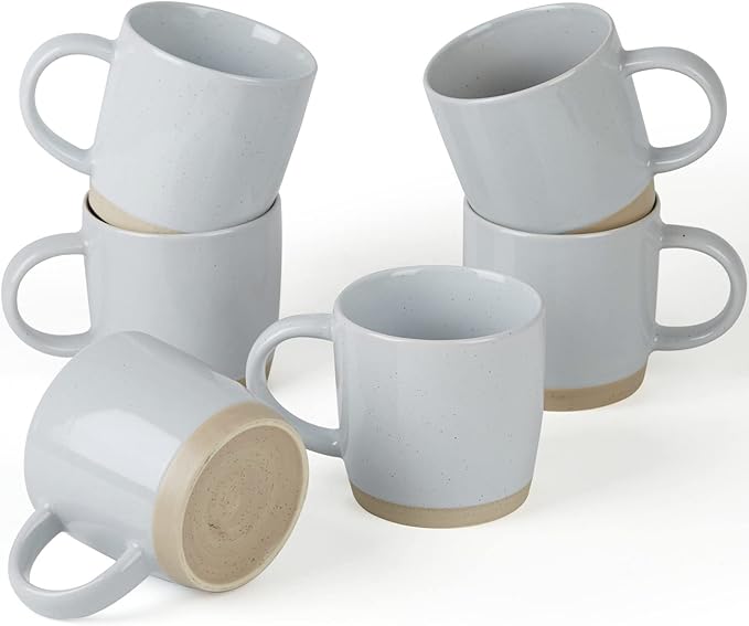 famiware Coffee Mugs for 6, 13 oz Mug Set, Dringking Cup with Handle for Coffee, Tea, Cocoa, Milk, Milkyway serise, Ligth Gray