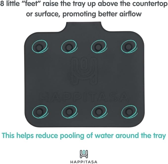 Happitasa Silicone Soap Dish Tray and Sponge Holder with Drain Chute and Feet | 3-Way Sloped Design | Bathroom and Kitchen Sink Organizer Caddy (Black, 5"x4", 3.5 Ounces)