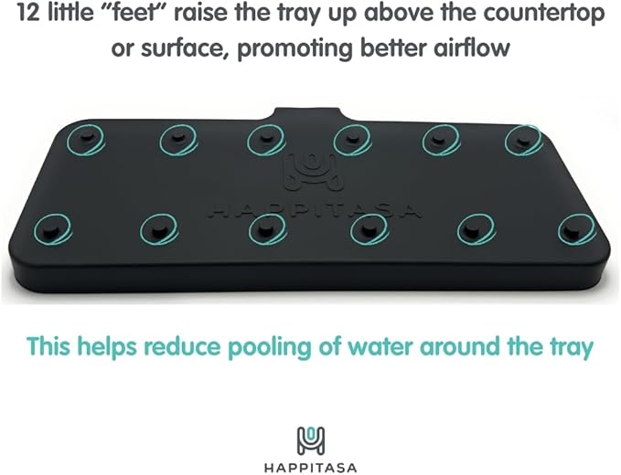 Happitasa Silicone Soap Dish Tray and Sponge Holder with Drain Chute and Feet | 3-Way Sloped Design | Bathroom and Kitchen Sink Organizer Caddy (Smoky Blue, 10"x4", 7.8 Ounces)