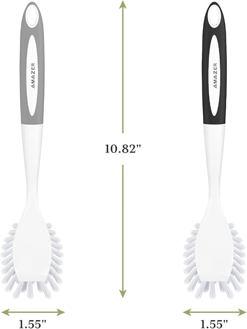 Amazer Dish Brush, 2 Pack Dish Scrubber with Handle, Kitchen Dishes Brushes, Scrub Brush with Stiff Bristles for Cleaning, Sink, Pots, Pans