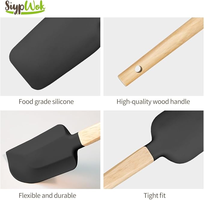 Silicone Spatula Set, Food Grade Rubber Spatula-4 Piece Nonstick Rubber Spatulas, Spoonula, Jar Scraper for Cooking, Baking, Mixing, Frosting - Heat Resistant Up to 600°F (5 Pcs Spatula Black)