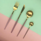 Gold Silverware Set, 24-Piece Stainless Steel Flatware Set Service For 6, Mirror Polished Pink Handle Tableware Cutlery Set Knife Fork And Spoon For Home & Restaurant, Dishwasher Safe