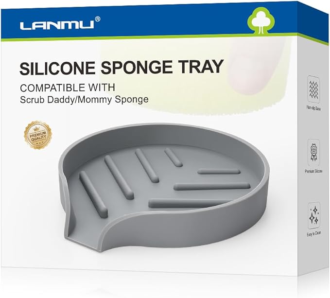 LANMU Silicone Smiley Face Sponge Holder for Kitchen Sink, Sink Caddy Organizer with Drainage for Quick Drying, Dishwasher Safe, Fit Palm Bush, Soap Dispenser Storage