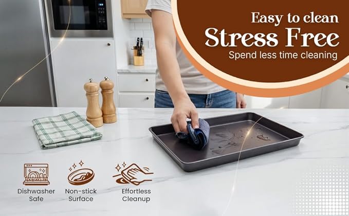 8 Piece Nonstick Stackable Bakeware Set -8 Piece Nonstick Bakeware Set - Easy Storage, 450°F Oven Safe, Durable Design, Muffin, Loaf, Baking Sheets, Round & Square Pan, Roaster; BPA-Free (Dark Brown)