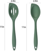 2-Pieces Silicone Cooking Spoon Spatula, Large Serving Spoons for Solid and Slotted, Heat Resistant Non-Stick Silicone Cooking Utensils Set, for Kitchen Mixing, Scooping, and Scraping