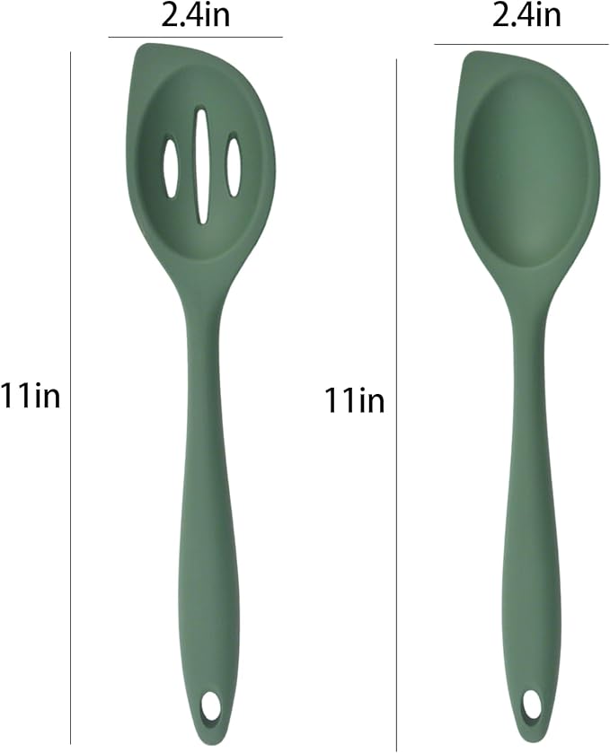 2-Pieces Silicone Cooking Spoon Spatula, Large Serving Spoons for Solid and Slotted, Heat Resistant Non-Stick Silicone Cooking Utensils Set, for Kitchen Mixing, Scooping, and Scraping