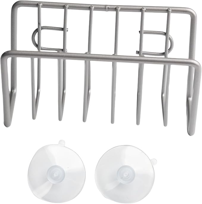 Sponge Holder for Kitchen Sink, Stainless Steel Sink Caddy with Strong Suction Cups, Rustproof Suction Sponge Holder Organizer for Sponge, Scrubber & Brush – Silver