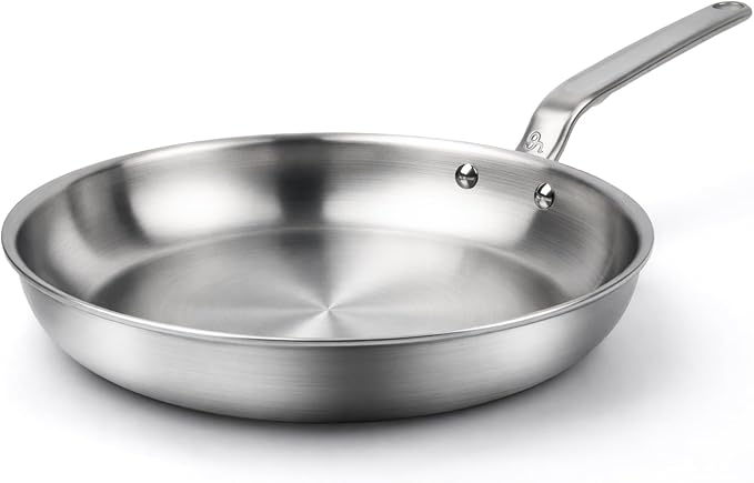 10 Inch Stainless Steel Frying Pan - 5 Ply Stainless Clad Skillet with Aluminum Core, Durable and Even Heating, Professional Cookware for Induction, All Stoves, Oven and Dishwasher Safe