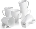 WishDeco White Coffee Mugs Set of 6, Ceramic Coffee Cups 14 oz, Modern Tea Mugs, Porcelain Tea Cups, Large Mug for Latte, Cappuccino, Milk, Juice, Cocoa, Square Bottom, Microwave and Dishwasher Safe