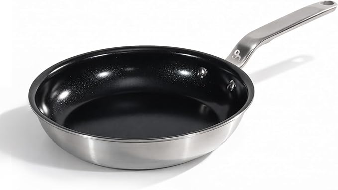 5 Ply Ceramic Non Stick Frying Pans - 8 Inch Stainless Clad Nonstick Skillet, Professional Cookware for Induction, All Stoves and Oven