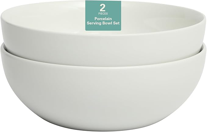 Gibson Home Extra Large Serving Bowls Set of 2-100 oz 10-Inch White Porcelain Salad Bowl Set, Stackable Ceramic Kitchen Bowls, Dishwasher & Microwave Safe