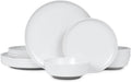 Webbylee 12-Piece Melamine Dinnerware Set for 4 – Unbreakable Plates & Bowls, Lightweight, Two-Tone White & Grey, Ideal for Family Meals, Camping, Picnic, Parties