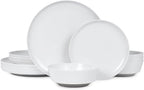 Webbylee 12-Piece Melamine Dinnerware Set for 4 – Unbreakable Plates & Bowls, Lightweight, Two-Tone White & Grey, Ideal for Family Meals, Camping, Picnic, Parties