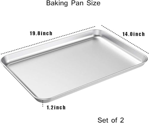 Baking Sheet Set of 2, Wildone Stainless Steel Baking Tray Cookie Pan, Size 20 x 14 x 1 Inch, Non Toxic & Heavy Duty & Easy Clean