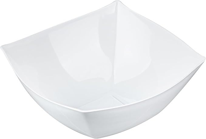 Restaurantware Moderna 8 Ounce Fancy Plastic Bowls 10 Square Disposable Salad Bowls - Durable Heavy-duty White Plastic Bowls For Warm And Cold Foods (Pack of 3)