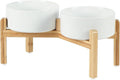 Havniva Ceramic Raised Double Bowls Set with Stand, Food & Water Bowls for Medium Breed Dogs, Weighted Dog Dishes, Pet Bowl(7.3'',41OZ, White)