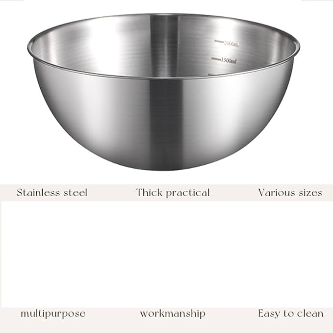 Stainless Steel Salad Bowls Set of 2 Mixing Bowl with Measurement Markings Snacks Bowls, 3.17 Quart Serving Bowls for Mixing, Cooking, Baking, Prepping and Home Kitchen Food Storage Bowls