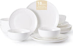 KINGSTONE 18-Piece Bone China Dinnerware Set for 6, Lightweight Porcelain Round Plates and Bowls Set, Durable Scratch Resistant Ceramic Dinner Set, Microwave & Dishwasher Safe, Ivory White
