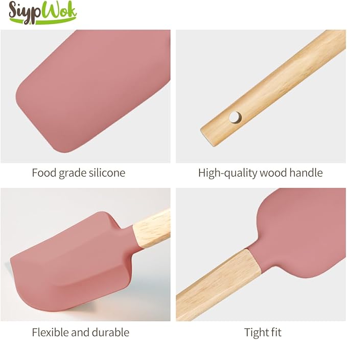 Silicone Spatula Set, Food Grade Rubber Spatula-4 Piece Nonstick Rubber Spatulas, Spoonula, Jar Scraper for Cooking, Baking, Mixing, Frosting - Heat Resistant Up to 600°F (5 Pcs Spatula Pink)