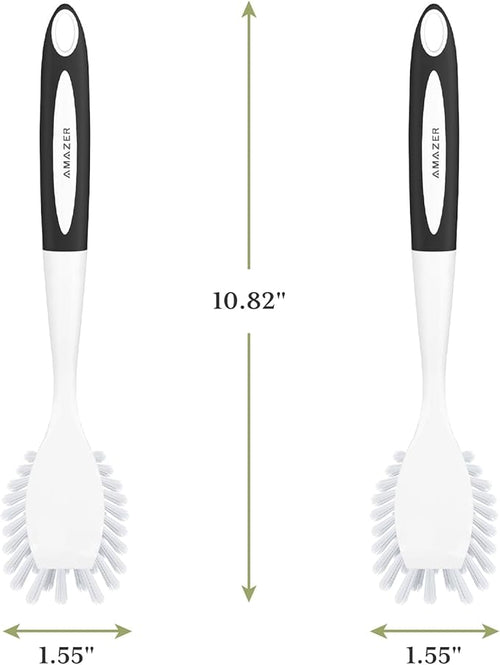 Amazer Dish Brush with Handle, 2 Pack Kitchen Scrub Brushes for Cleaning, Dish Scrubber with Stiff Bristles for Sink, Pots, Pans