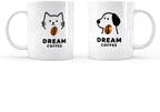 Pet Lover Mug Set Cute Cat & Dog “Dream Coffee” Ceramic Mugs, Gift Boxed Coffee & Tea Cup Set for Pet Owners, Cute Animal Mugs, Birthday or Holiday Gift