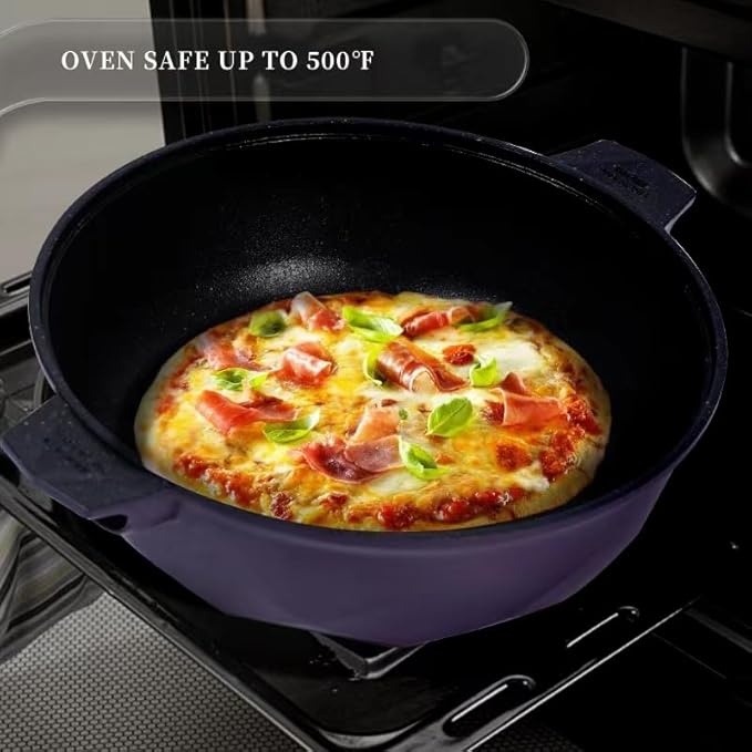 TIBORANG 8 in 1 Multipurpose 11 Inch 5 Qt Frying Pans Nonstick with Lid,Steamed Grid,PFOA-Free,Dishwasher&Oven Safe,Works with All Stovetops (Purple)