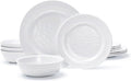 TP 12-Piece Melamine Dinnerware Sets, Plates and Bowls Dishes Set for 4, Break-Resistant & Non-Microwavable, Lightweight Dinner Plates, White