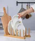 Lawei 4 Pack Bamboo Dish Drying Rack, Plate Rack Stand Pot Lid Holder, Dish Organizer Racks for Plates, Cups, Bowls, Cutting Board, Drying Rack Stand Drainer, Kitchen Cabinet Organizer