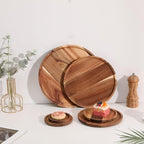 Round Wood Tray, Acacia Wooden Decorative Serving Tray for Coffee Table and Home Decor, Wooden Appetizer Charcuterie Board for Kitchen Countertop (13.8 inch)