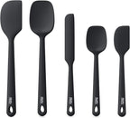 Redfly Silicone Spatula Set, 5 Piece Food Grade Silicone Cooking Utensils Set, Rubber Spatula Heat Resistant Nonstick for Baking, Cooking, Kitchen Utensils Dishwasher Safe Black