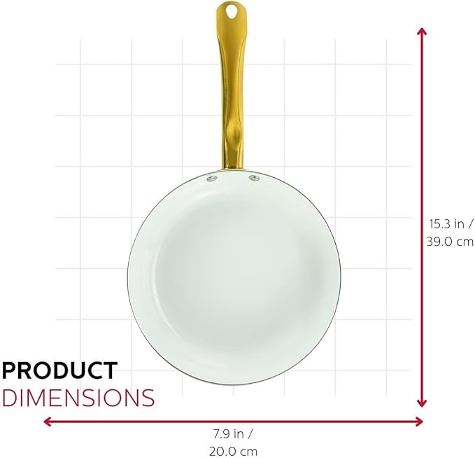 Holstein Housewares 8-Inch Ceramic Nonstick Frying Pan Skillet, Elegant White and Gold Color Handle - Golden Elegance for Every Kitchen