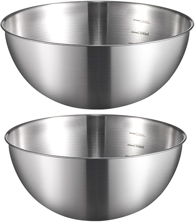 Stainless Steel Salad Bowls Set of 2 Mixing Bowl with Measurement Markings Snacks Bowls, 1.70 Quart Serving Bowls for Mixing, Cooking, Baking, Prepping and Home Kitchen Food Storage Bowls