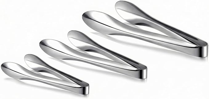 3 Pack Polished Stainless Steel Serving Tongs 6, 9 and 12 Inch Metal Food Silver Tong for Buffet Salad BBQ Grilling Heavy Duty Kitchen Utensils for Cooking Catering Wedding Party