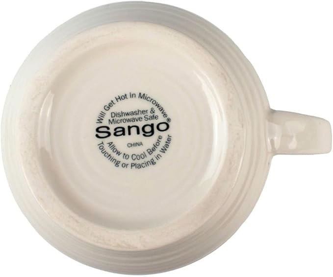 Sango Siterra Artist's Blend 17 oz. Stoneware Mug Set- Service for 4, Rustic Design, Green/White/Beige, Scratch-Resistant, Microwave & Dishwasher Safe, for Everyday Dining & Entertainment