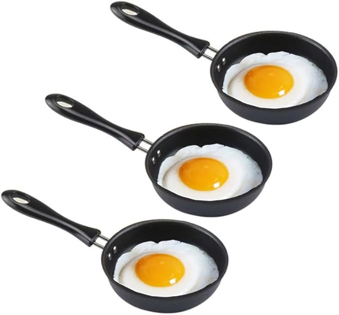 Mini Egg Frying Pan 4.7-Inch 3Pcs, Non-stick One Egg Frying Pan with Bakelite Handle, Cast-Iron Pot Designed for Eggs and Pancakes, All Stoves are Compatible - Non Toxic