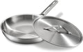 Stainless Steel Frying Pan 12 Inch with Lid, Fully Clad Tri-Ply Stainless Steel Skillet for Even Heating, Brushed Finish, Dishwasher & Oven Safe, Induction & All Stovetops Compatible