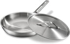 Stainless Steel Frying Pan 12 Inch with Lid, Fully Clad Tri-Ply Stainless Steel Skillet for Even Heating, Brushed Finish, Dishwasher & Oven Safe, Induction & All Stovetops Compatible