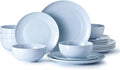 KINGSTONE 18-Piece Bone China Dinnerware Set for 6, Lightweight Porcelain Round Plates and Bowls Set, Durable Scratch Resistant Ceramic Dinner Set, Microwave & Dishwasher Safe, Misty Blue