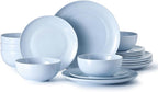 KINGSTONE 18-Piece Bone China Dinnerware Set for 6, Lightweight Porcelain Round Plates and Bowls Set, Durable Scratch Resistant Ceramic Dinner Set, Microwave & Dishwasher Safe, Misty Blue