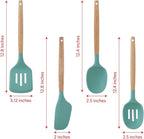 Glad Silicone Kitchen Utensils Set, 8pcs - Nonstick Cooking Tools with Wooden Handles and Utensil Holder - Spatula Set with Turner, Ladle, Spoons, Tongs, and Spaghetti Server - Teal Green